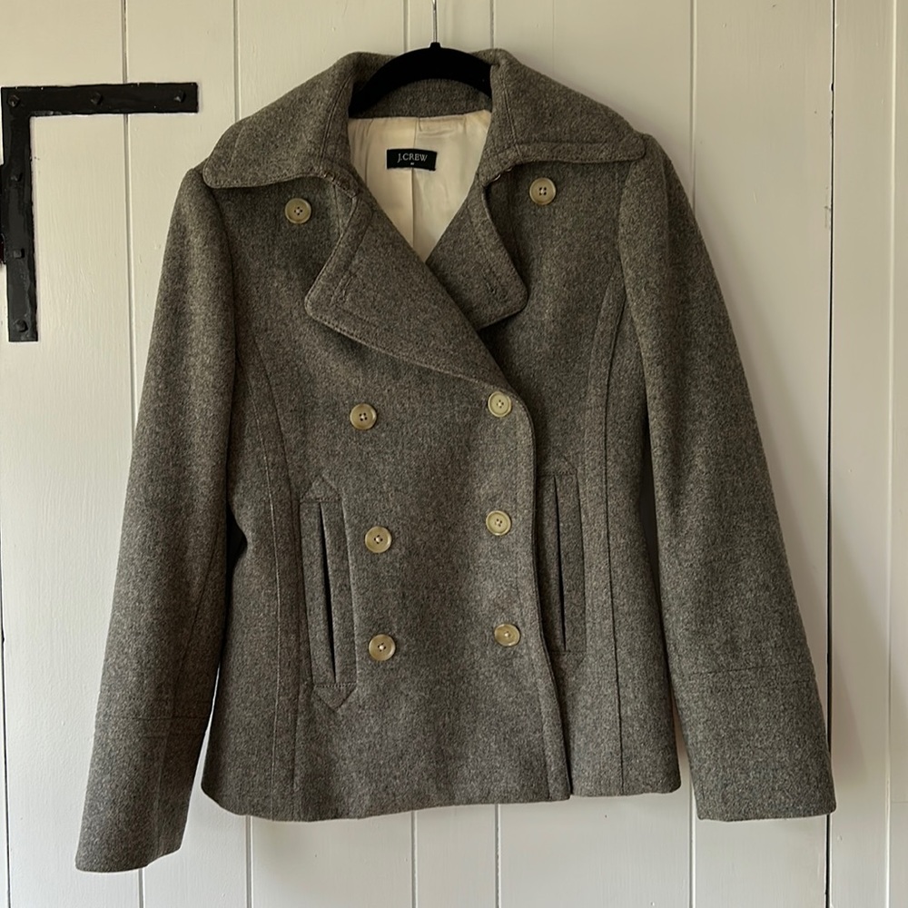 J. Crew Gray Wool Blend Double-Breasted Pea Coat in